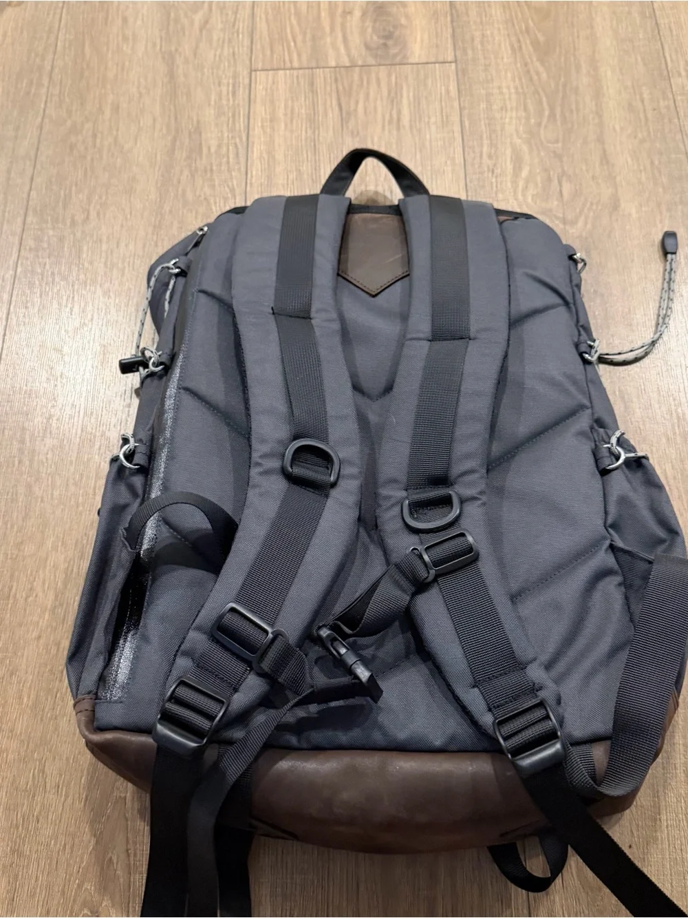 Faith Works handmade in Nepal Gray Canvas Backpack with Brown Leather Trim
